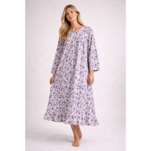 Moon Dance‎ Nightgown Flannel Cotton L Purple Floral Cottagecore Prairie